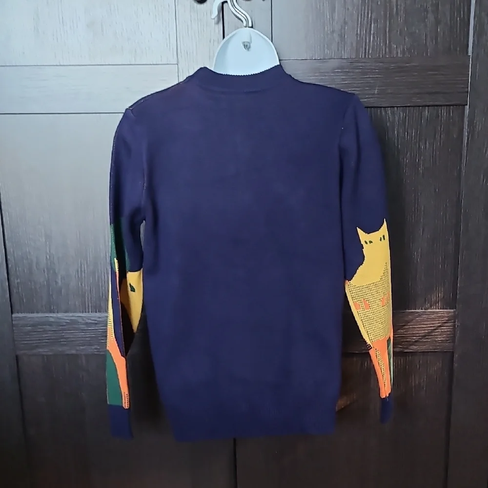 Navy Cat Design Crewneck Sweater - Picture 5 of 5